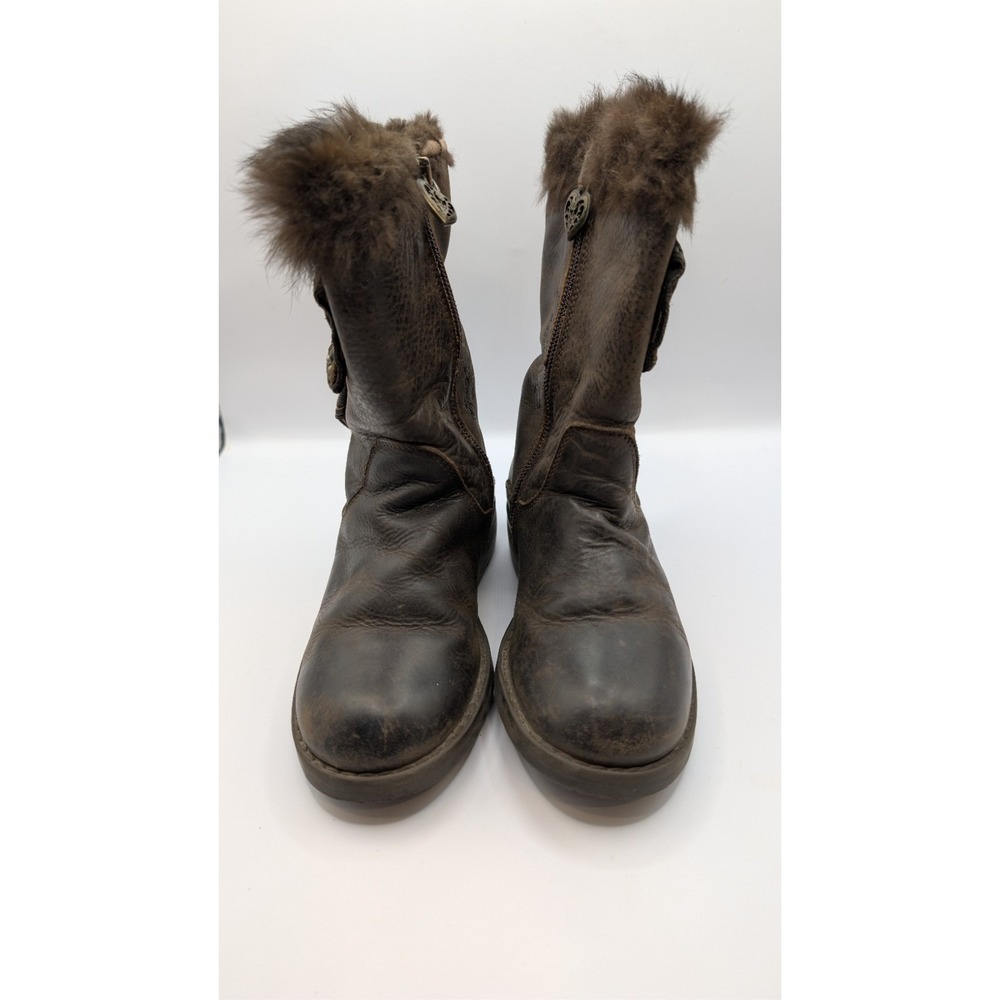 Roberto Vianni Italian Brown Leather Fur Trim Shearling Lined Ankle Boots Size 9